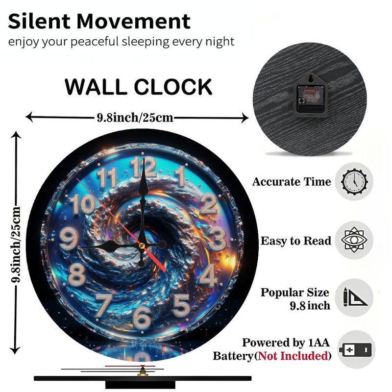 Horloge murale en bois 10 po, mouvement silencieux, à piles (piles AA non incluses), décor artistique, parfait pour les décorations