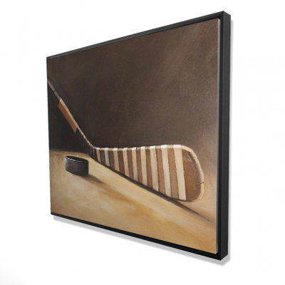 Stick And Hockey Puck Print On Canvas