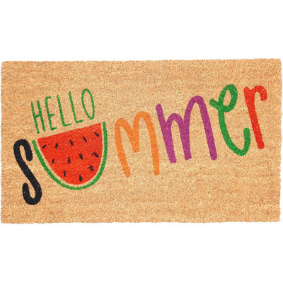 17" X 29" Brown Green And Red Hello Summer Outdoor Coir Door Mat