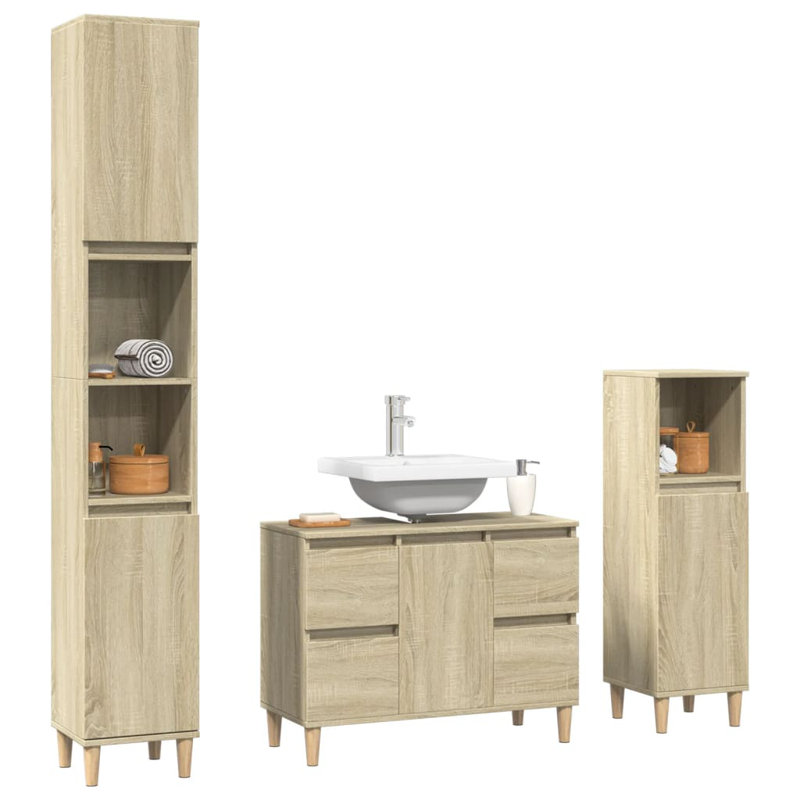 Bronislava Bathroom Storage Furniture Set, Sonoma oak/natural