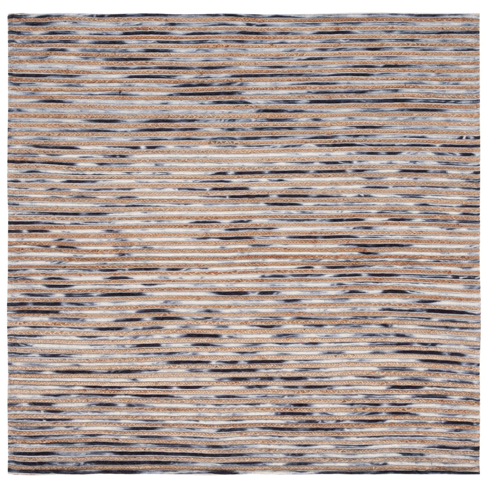 Cocci Natural Gray Hand-Loomed Striped Jute Rug, Square 6'
