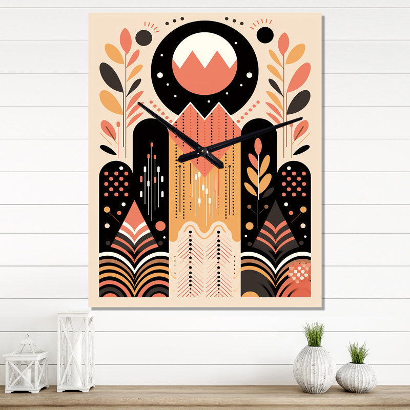 Horloge murale bohémienne à motif géométrique tribal rétro rose IV, H 28 po x l 12 po x P 1 po
