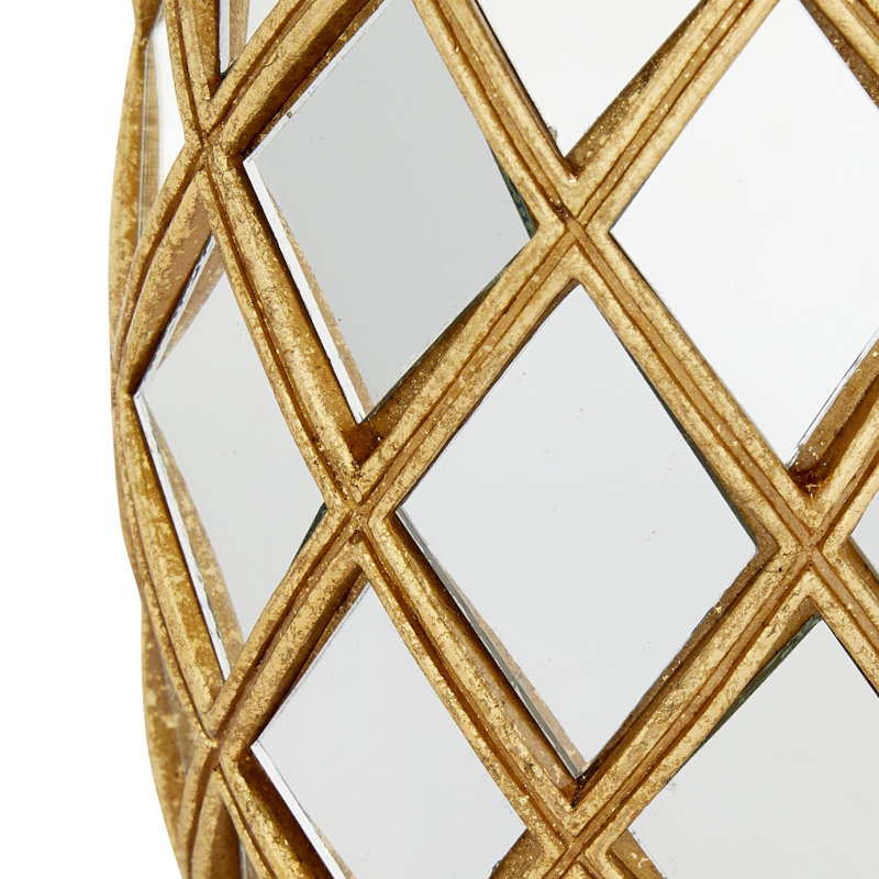 Gold Pineapple Glass Mirror 15" Decorative Sculpture