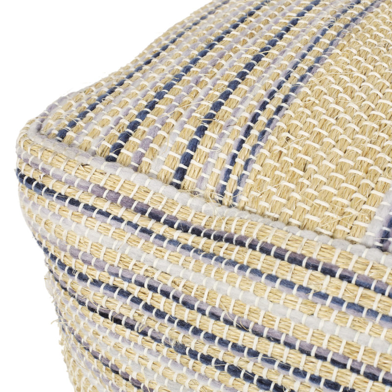 Pouf occidental bleu naturel, tissu de laine de chanvre, carré de 16 x 16 pouces, capacité de 200 lb, entièrement assemblé, rembourrage de perles - bleu, mélange de tissu de chanvre et de laine, pouces, livre rempli