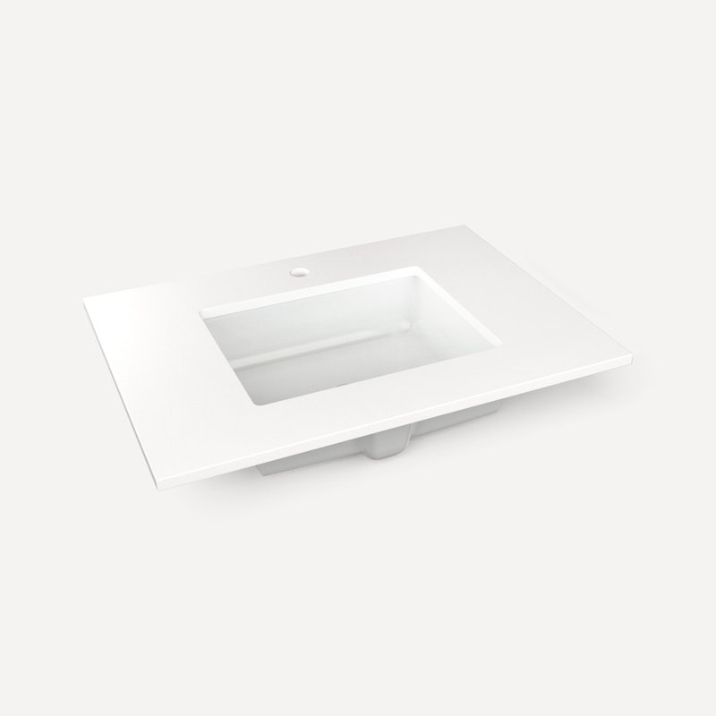 Plateau de meuble-lavabo en pierre de quartz Craft Series, Blanc, Triple