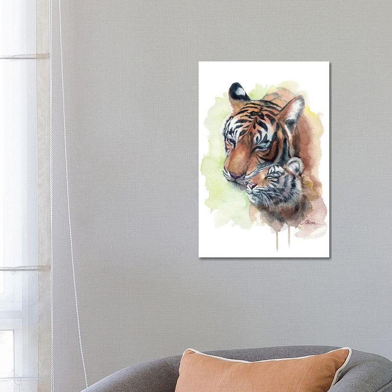 Mother And Baby Tigers - Wrapped Canvas Painting, 66.04 cm H x 45.72 cm W x 1.91 cm D