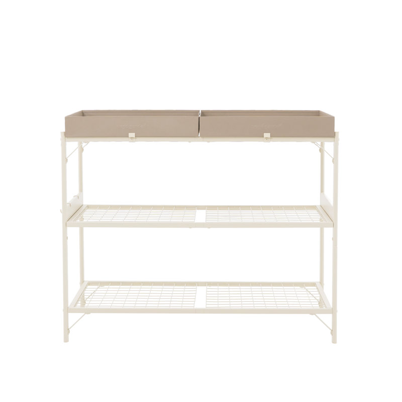 Table de rempotage d'extérieur en métal à 2 niveaux, Pearl White