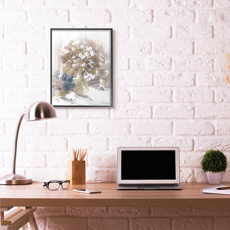 Vintage Sepia Botanical Floral Print on Canvas with Black Wood Frame