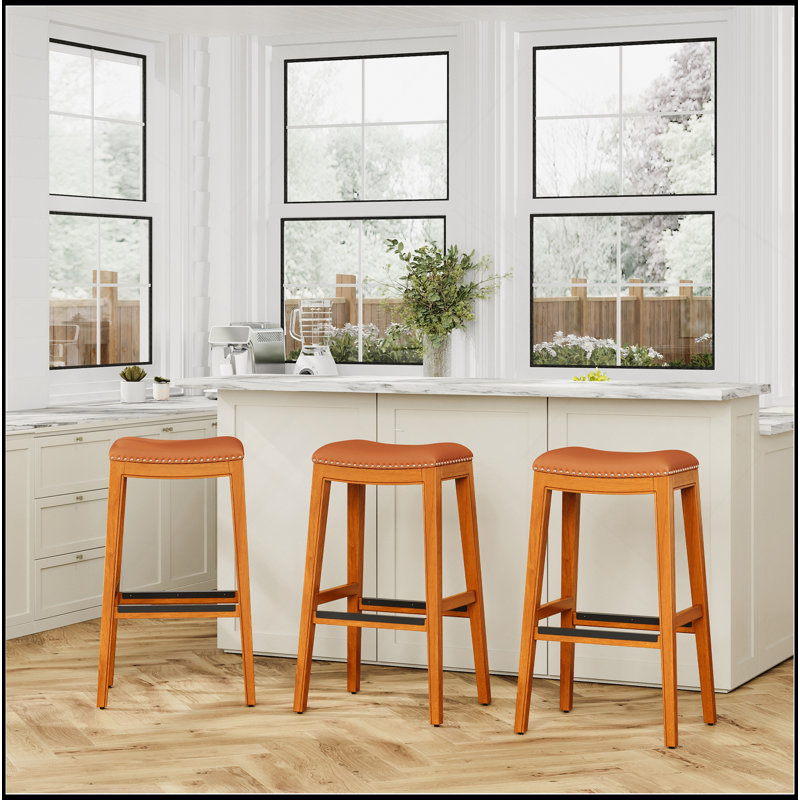 Tabouret de bar 30 po, siège en cuir, Naturel, Naturel