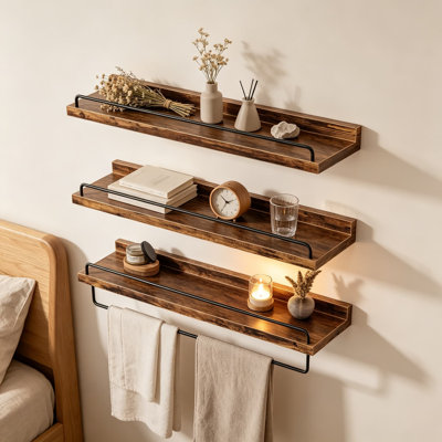 Bathroom Shelves, Wall Shelf Set of 3, Floating Shelves for Wall Decor, Storage Shelves for Bathroom, Living Room, Kitchen, Bedroom