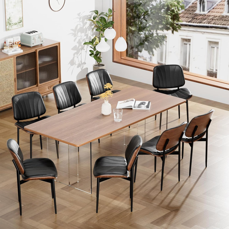 Ensemble de 2 chaises de salle à manger en similicuir de style moderne Mid-Century avec structure en bois pour les salles à manger, les cuisines et les salons