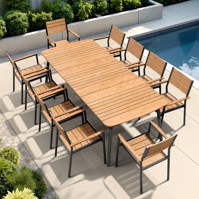  Ensemble repas pour 10 personnes en aluminium avec trou pour parasol
