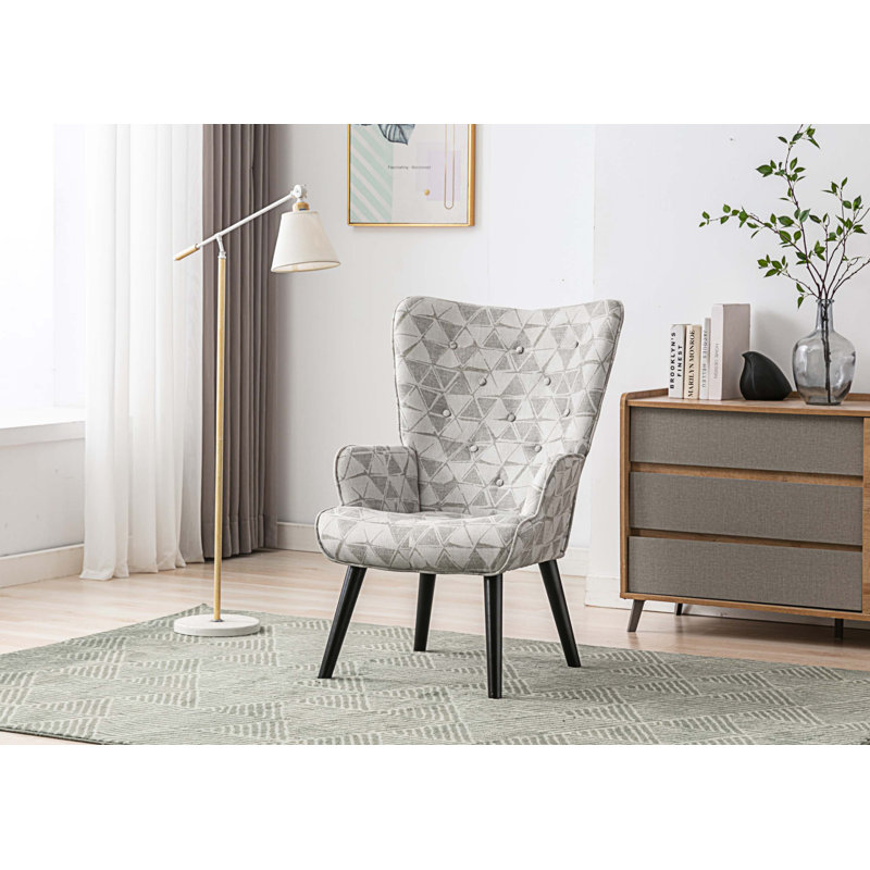 Fauteuil rembourré, Tissu gris à géométrie