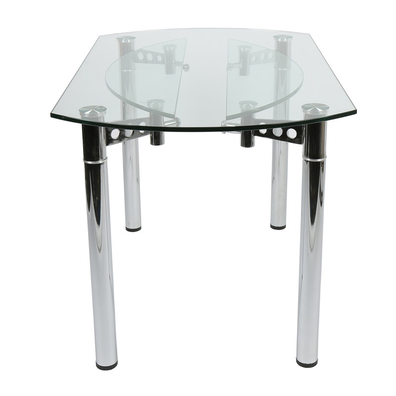 Luyen Extendable Glass Top Metal Base Dining Table