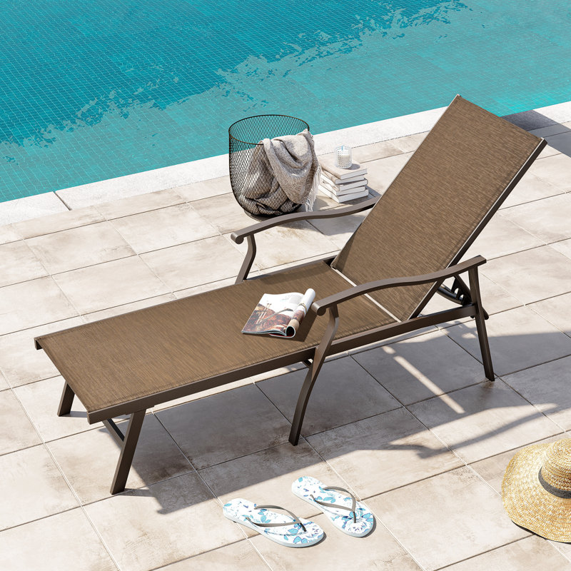 Erelah 59.84" Aluminum Long Reclining Single Chaise Lounge Chair, Brown
