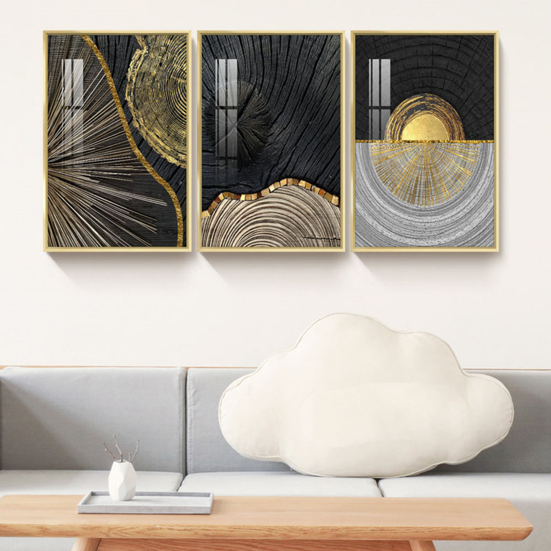 Botanique - ensemble de 3 reproductions d'art sur toile, L 37 po x H 17 po, Encadrement doré