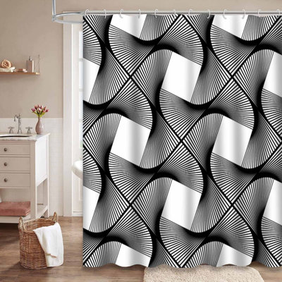 Monochrome Decorative Abstract White Shower Curtain with 12 Hooks