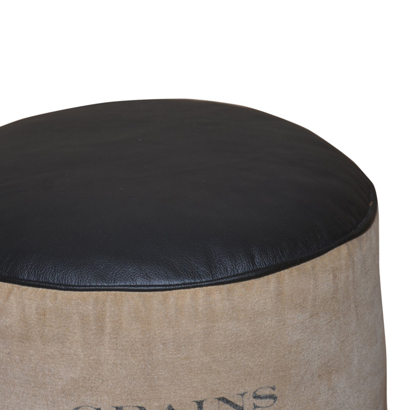 Round Canvas and Leather Pouf CHATEAUX 