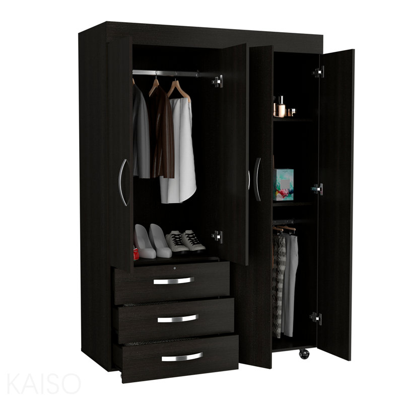 Armoire mobile, avec tiges de suspension, armoire à deux portes, trois tiroirs, deux tablettes noires