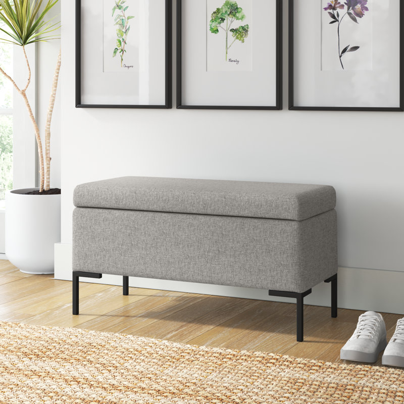 Briony Upholstered Flip Top Storage Bench, Gray Woven