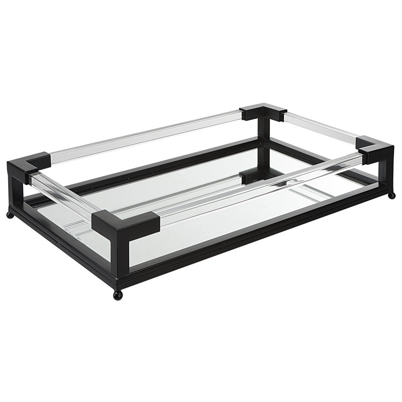 Black Iron and Glass Square Tray with Clear Acrylic Sides