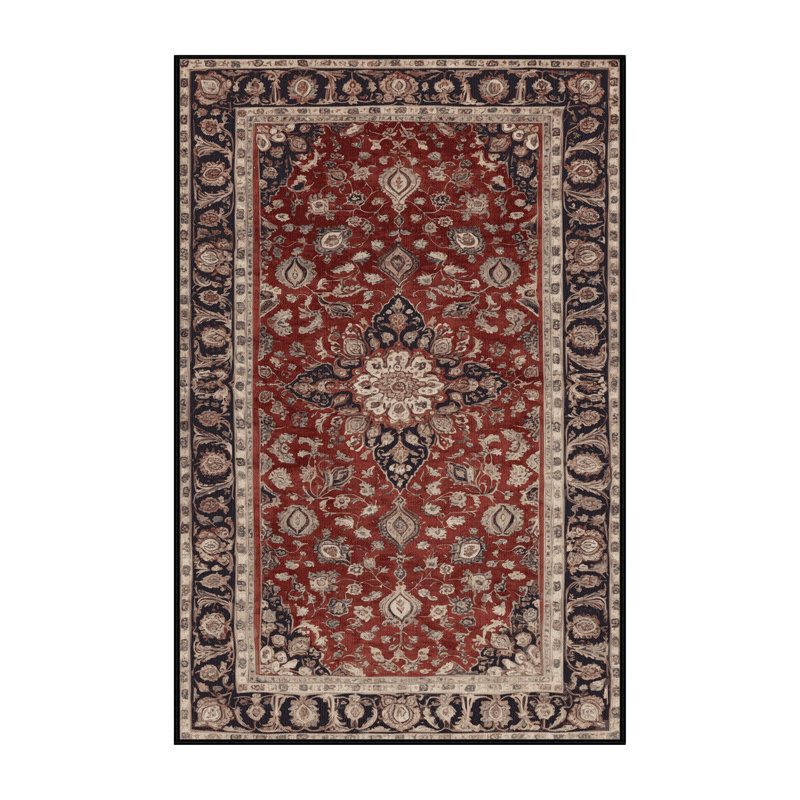 Tapis persan noir lavable à la machine, Rectangle 5 pi x 7 pi