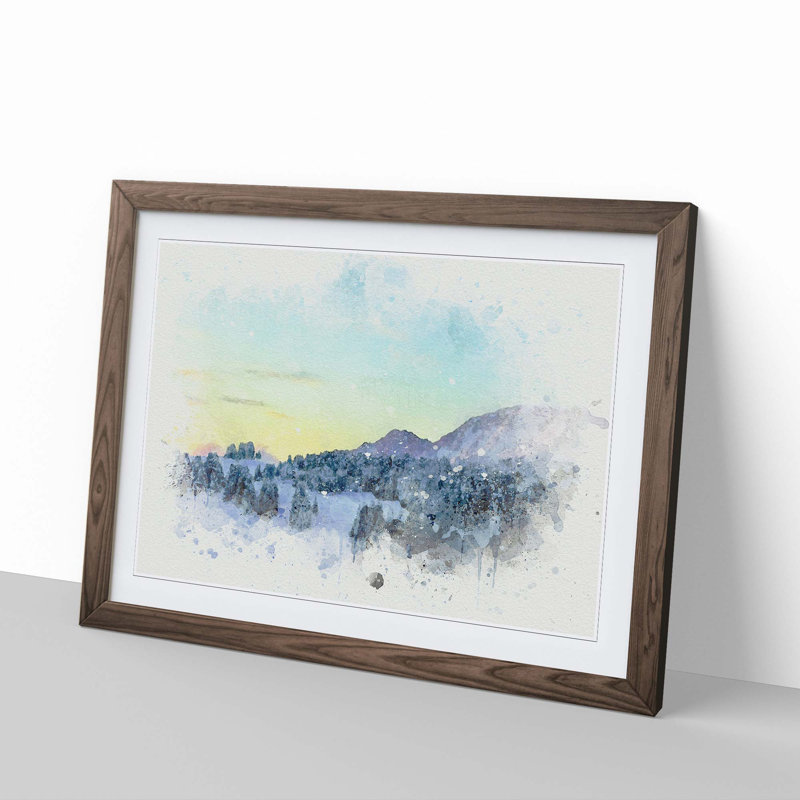 Mountain and Forest at Winter in Abstract - Picture Frame Graphic Art Print, 27cm H x 36cm W x 2cm D, Walnut Framed