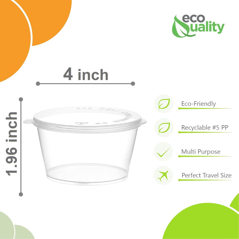  Contenant à fuites 5,5 oz avec couvercles - Contenants à soufflage en plastique avec couvercle à charnières - Parfait pour les tasses à sauce, les tasses d'échantillon, les tasses à boue, les tasses à jello avec couvercles, les aliments (400)