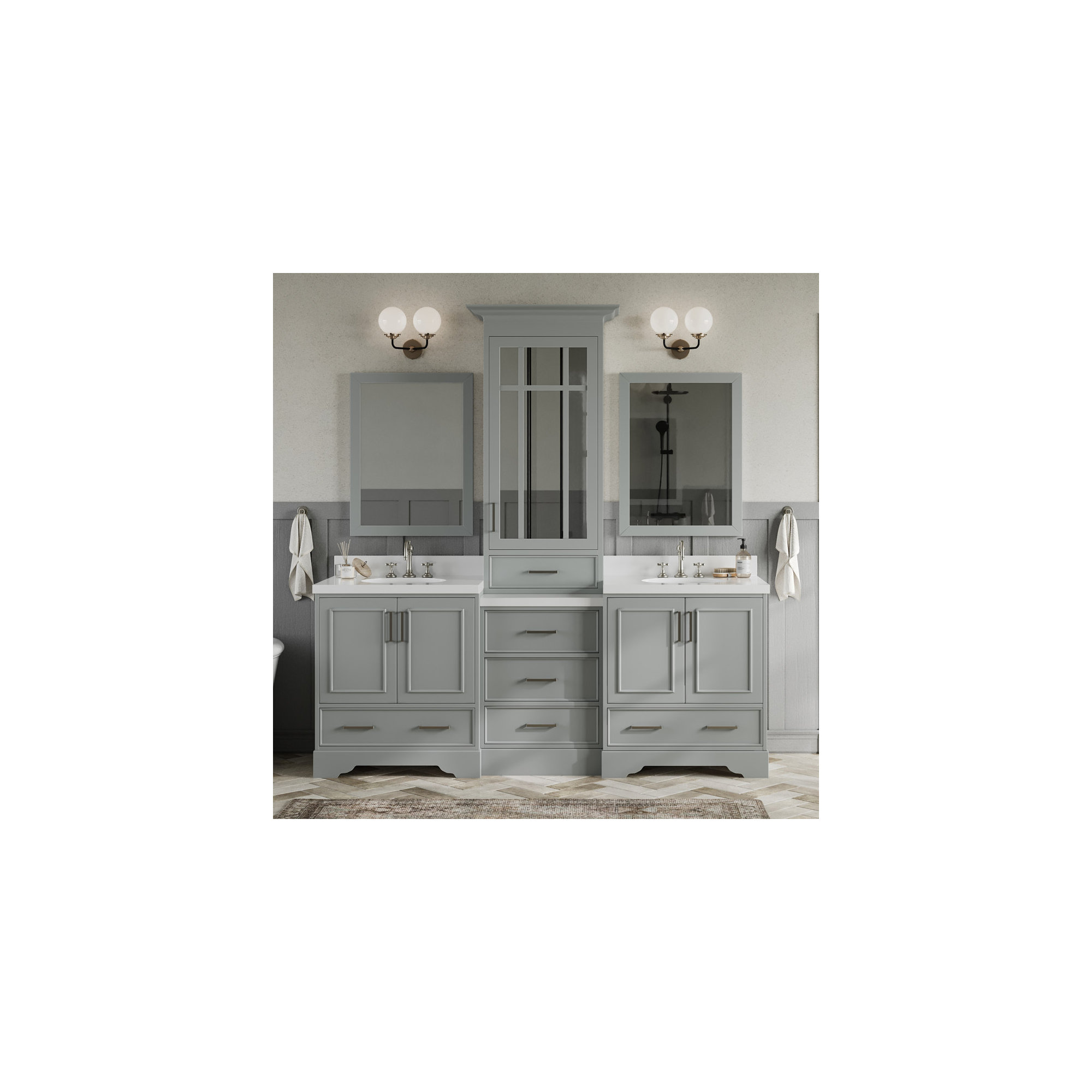 85'' Double Bathroom Vanity, Gray