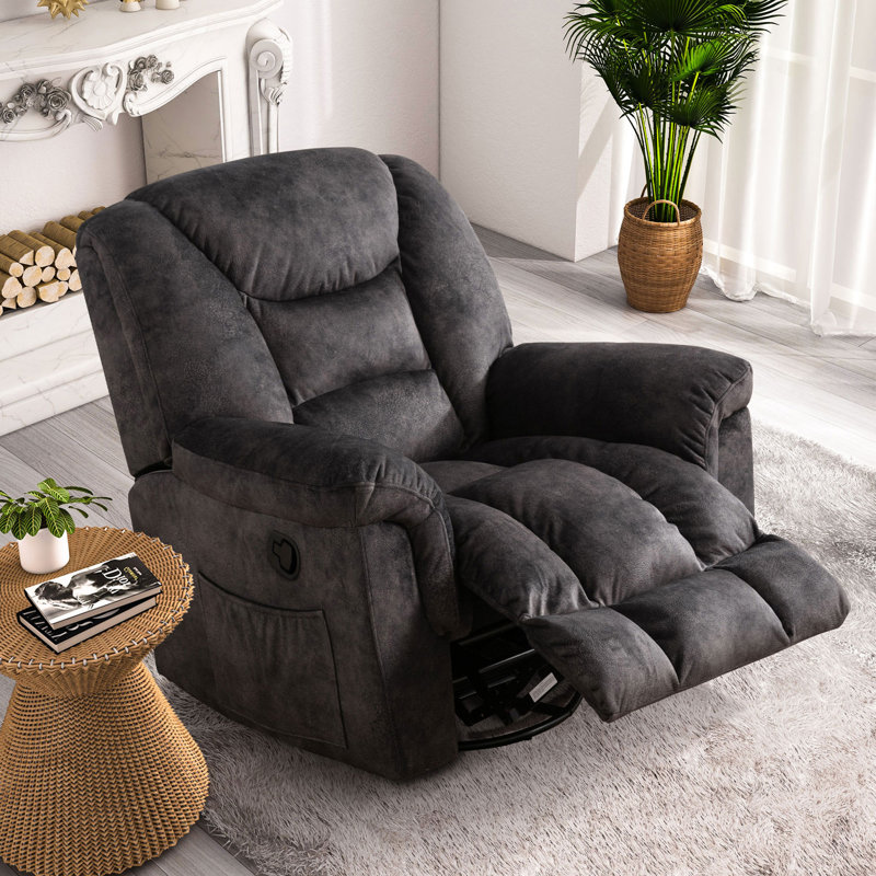 Flournory 40.9'' Wide Classic Soft And Oversize Swivel and Glider Manual Recliner, Gray Velvet