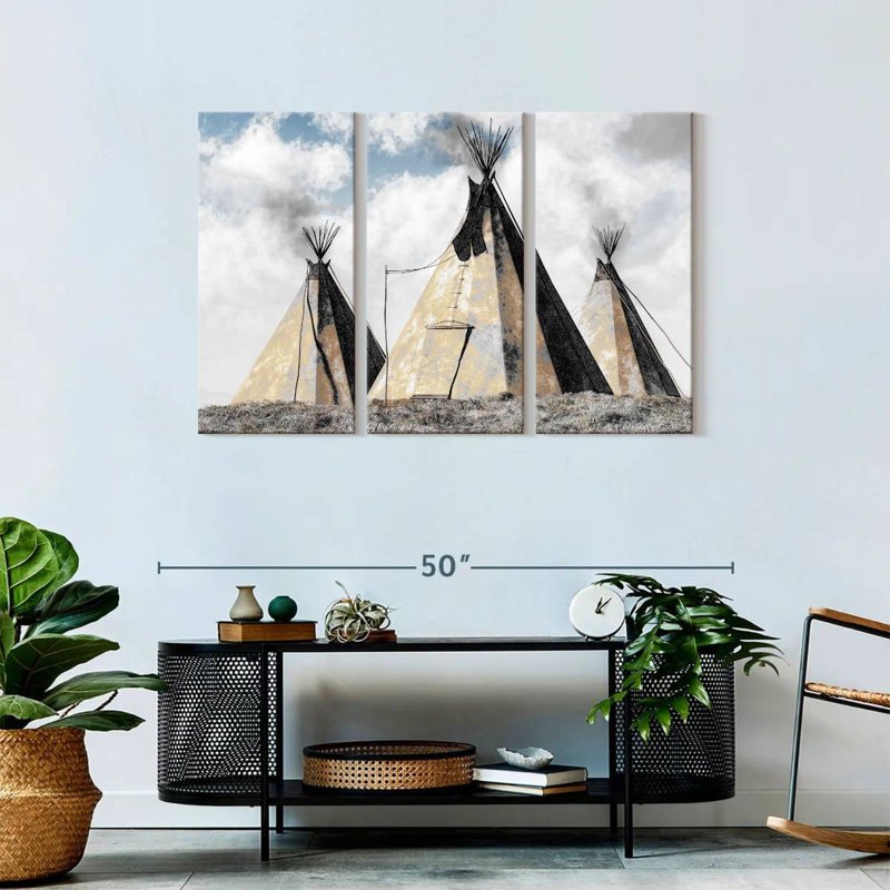 Tipis amérindiens 3 pièces, H 28 po x l 45 po x P 1 po
