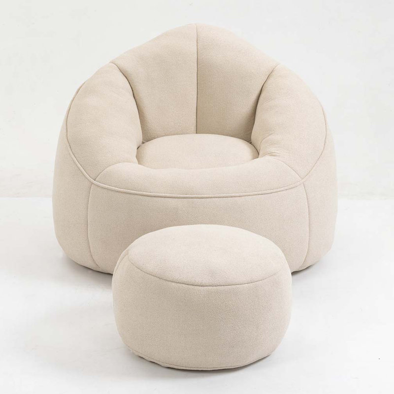 Fauteuil à billes rembourré avec repose-pieds, Beige