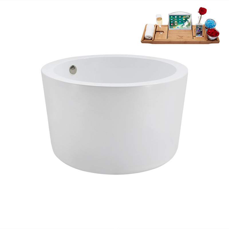 41.1'' x 41.1'' Freestanding Soaking Acrylic Bathtub, Brushed Nickel