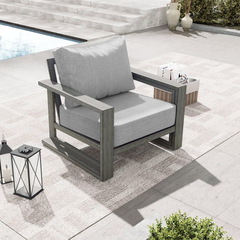 Purescape Hand-Painted Aluminum Outdoor Lounge Chair With Gray Cushions, Gray