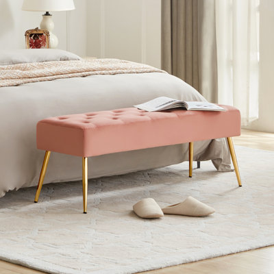 Aghvarth Versatile Tufted Velvet Bench with Gold Metal Legs