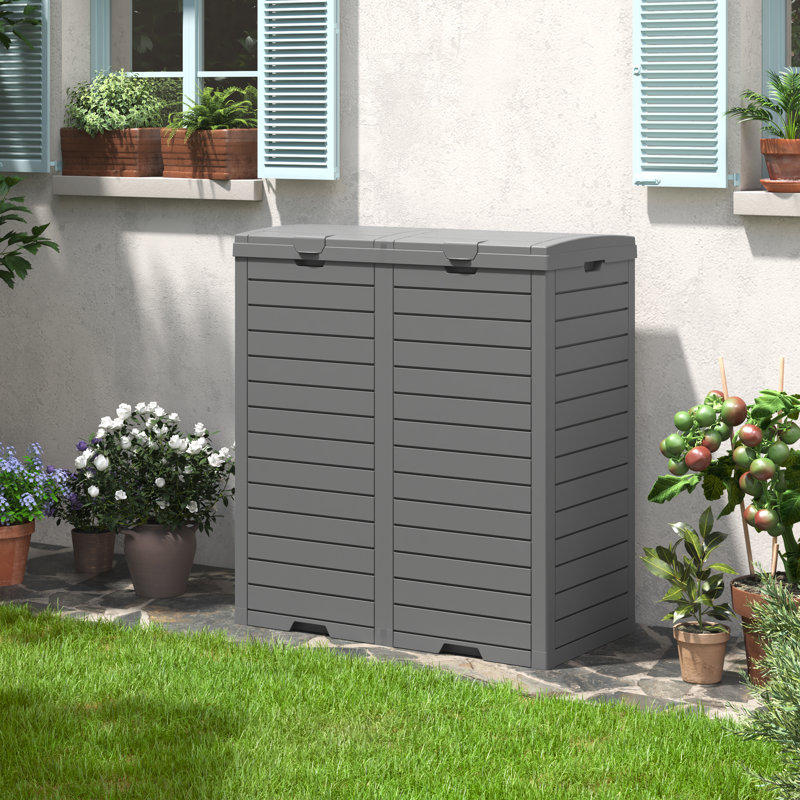 Contenant de rangement pour poubelle d'extérieur, conception à double couvercle, Gris, 62 gallons