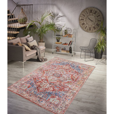 Hegg Collection Red/Blue/Orange/Beige Abstract Area Rug
