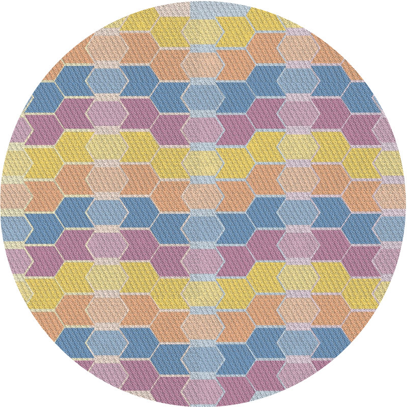 Tapis jaune / mauve / bleu / orange Power Loom, Rond 3 pi