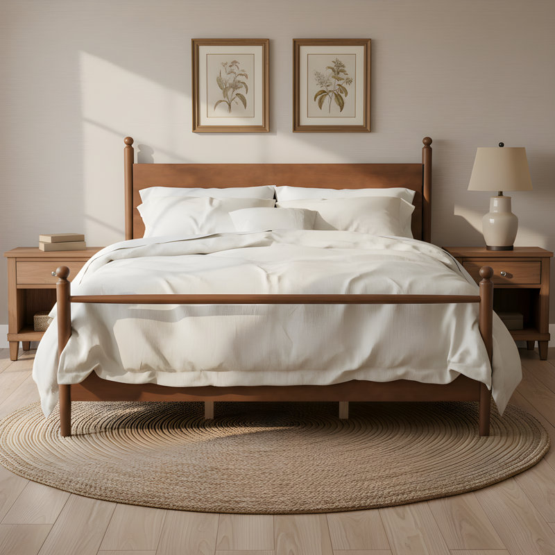 Harlow Modern Farmhouse Poplar Wood Bed Frame with Spindle Headboard and Slat Support, King