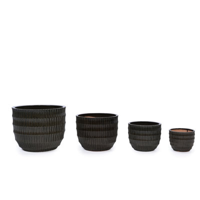Dark Coffee Fluted Flowerpots Of 4, Indoor And Outdoor, Heat - , Built In Drainage For Plant Health Ceramic Planters Coffee, For Patio, Garden, Windowsill, Weather Root Development