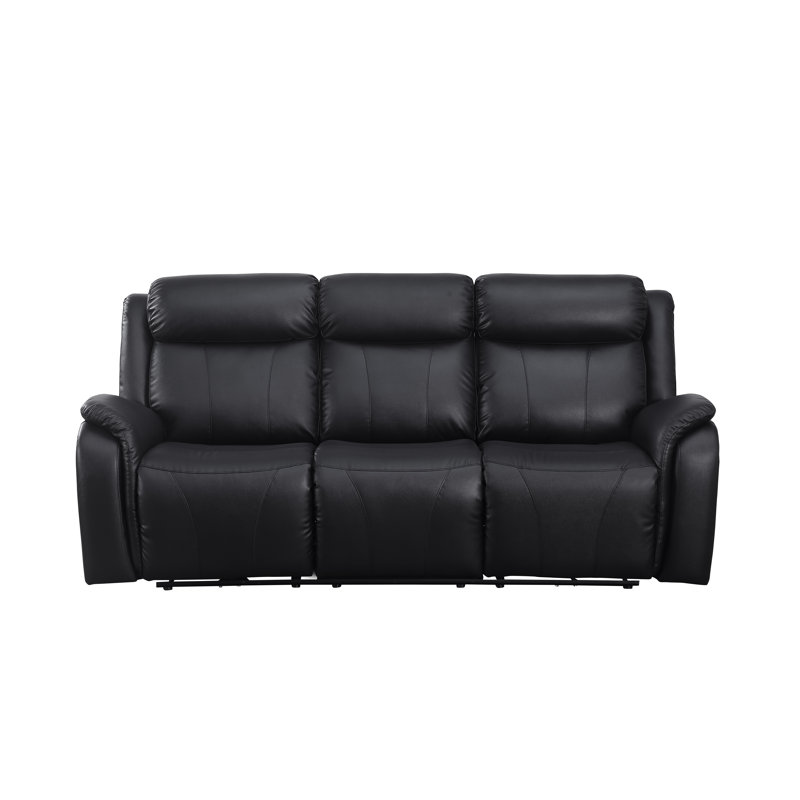 Ackermanville 85'' Faux Leather Power Reclining Sofa, Black Faux Leather