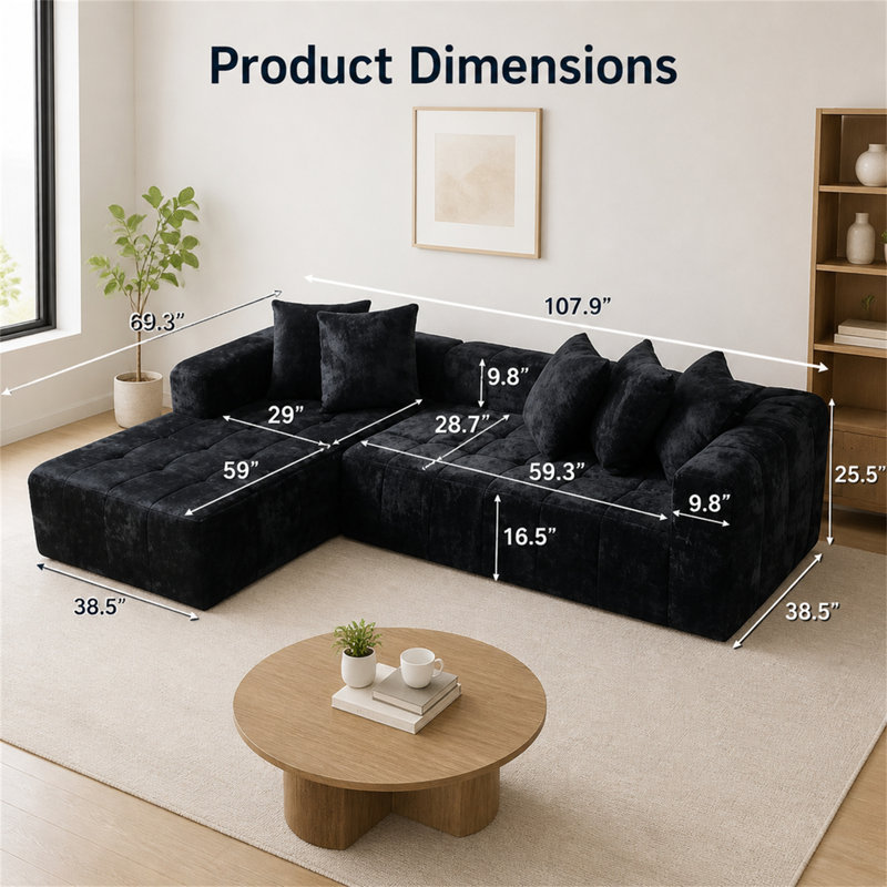 Ensemble de canapé modulaire de 107,9 pouces comprenant un canapé d'angle profond et un fauteuil inclinable en forme de L; Aucun assemblage requis; Convient aux salons et aux chambres à coucher