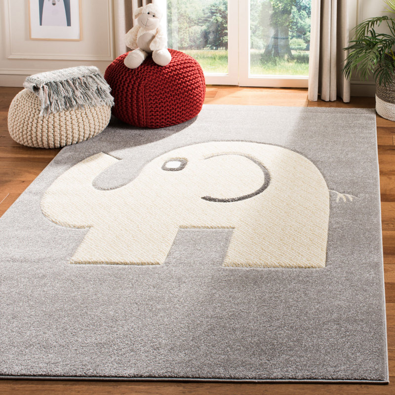 Tapis gris à imprimé animalier Burgan, Rectangle 5 pi 3 po x 7 pi 6 po
