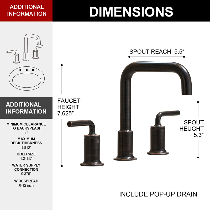 Widespread 2-handle Bathroom Faucet with Drain Assembly, Oil Rubbed Bronze