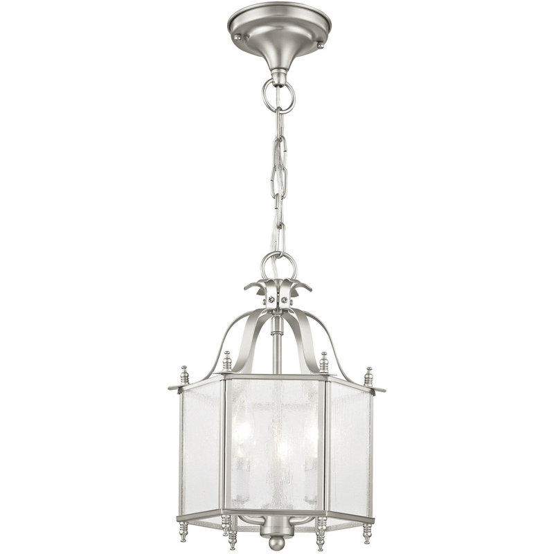 Djamshid 3 - Light Steel Dimmable Cylinder Chandelier, Brushed Nickel, Clear Seeded Glass