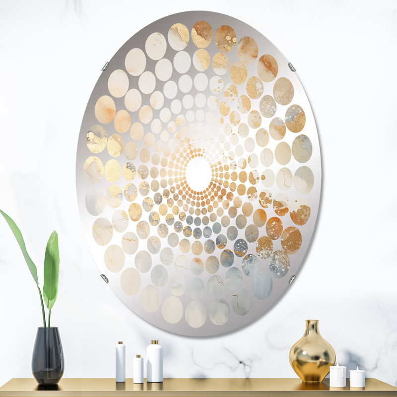 Miroir décoratif à pois radiaux dorés et blancs en marbre Geode IV MIR106517 O, H 36 po x l 24 po