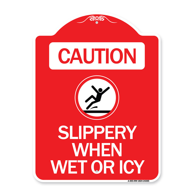 Signmission Designer Series Sign - Caution - Slippery When Wet Or Icy (With Graphic)/24285, 18" H x 24" W x 1" D