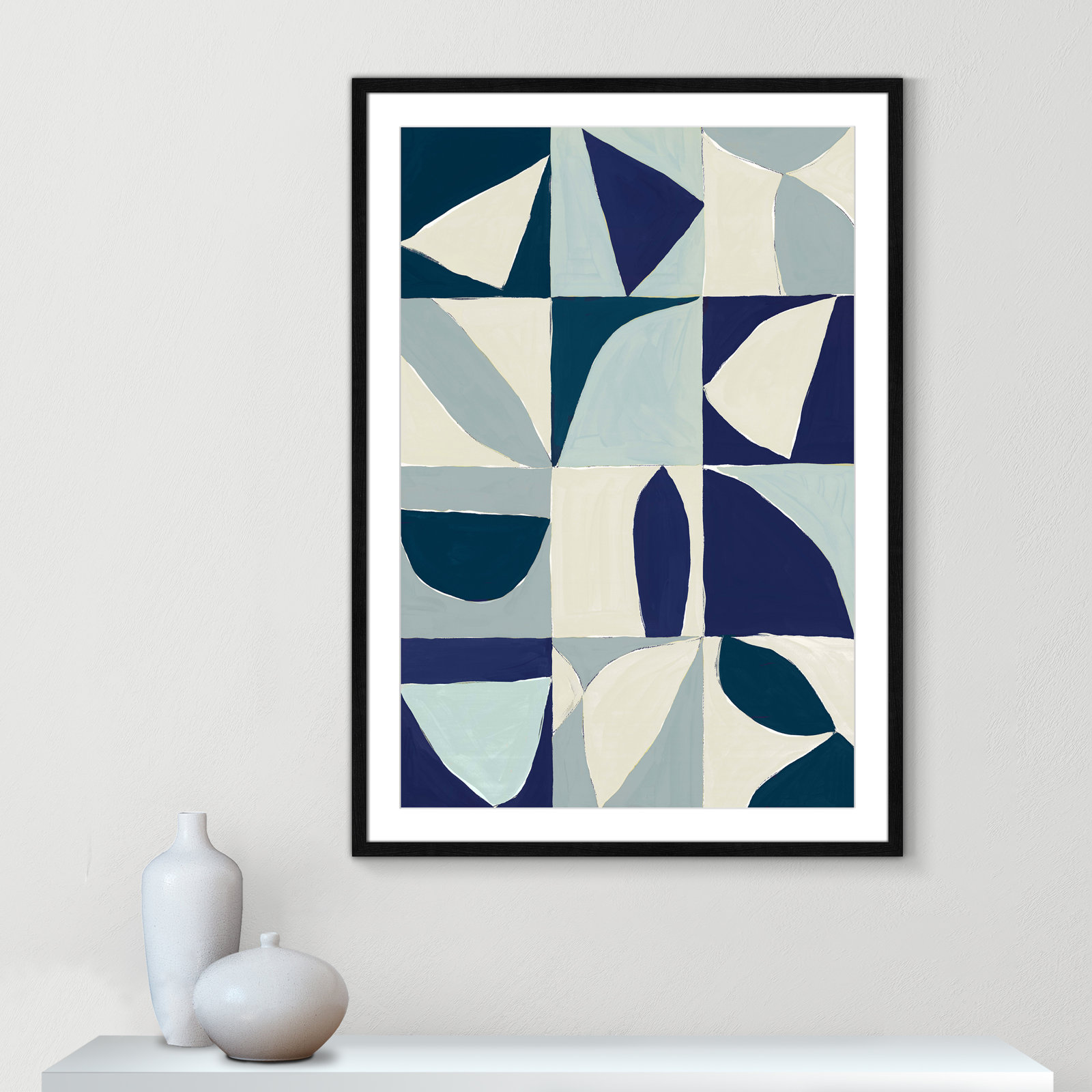 Hestia "Yellow Mayan I Blue Version" Print, 41.5" H x 29.5" W x 0.75" D, Black