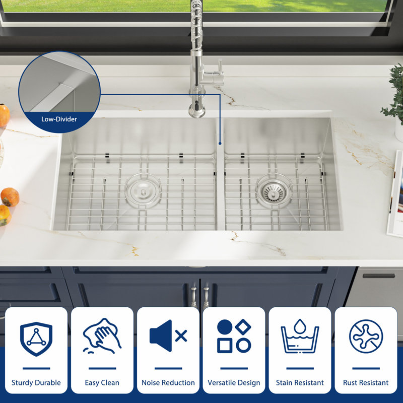 Évier de cuisine encastré à double cuve en acier inoxydable calibre 16 L 36 po x l 19 po