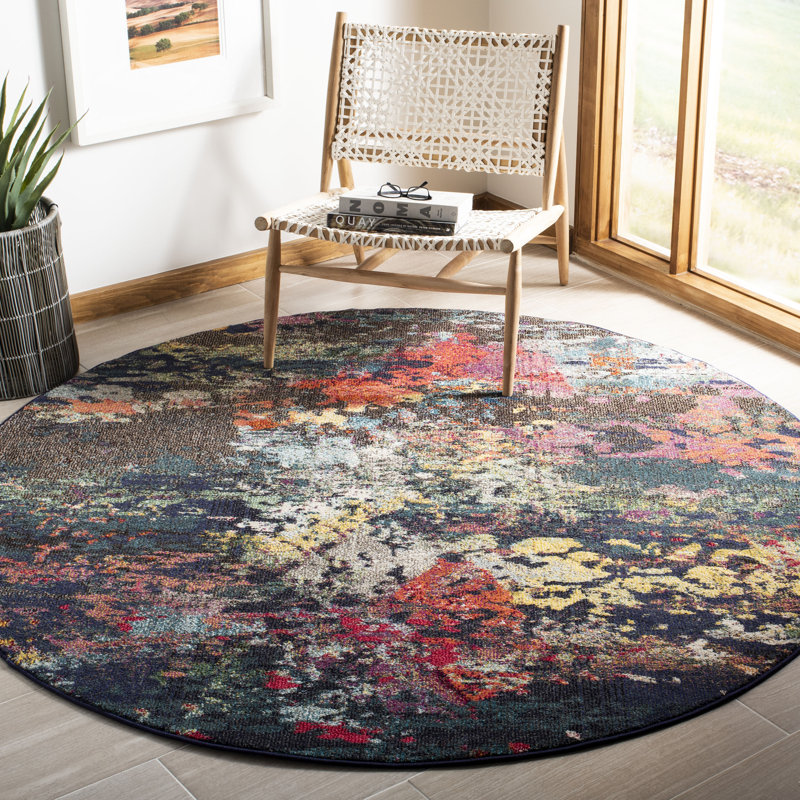 Hertzler Southwestern Wool Brown/Teal Area Rug, Round 6'7"
